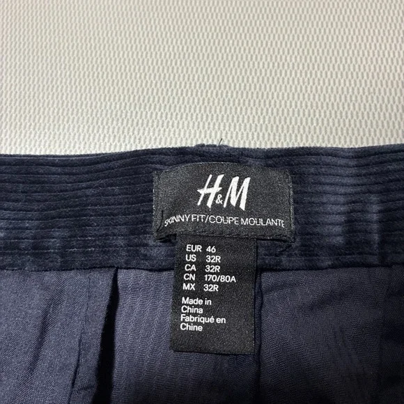 H&M Reg Fit Men's Dark Blue Corduroy Pants Size 32R - Picture 3 of 5